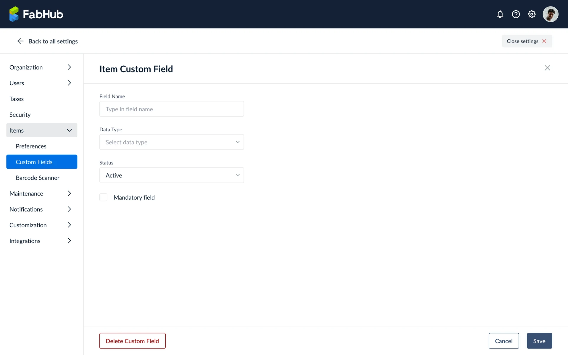 FabHub | Item settings | Documentation